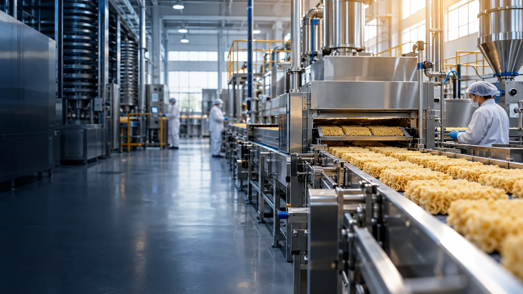 Illustrative image of noodles on a factory line, not the company’s actual facility